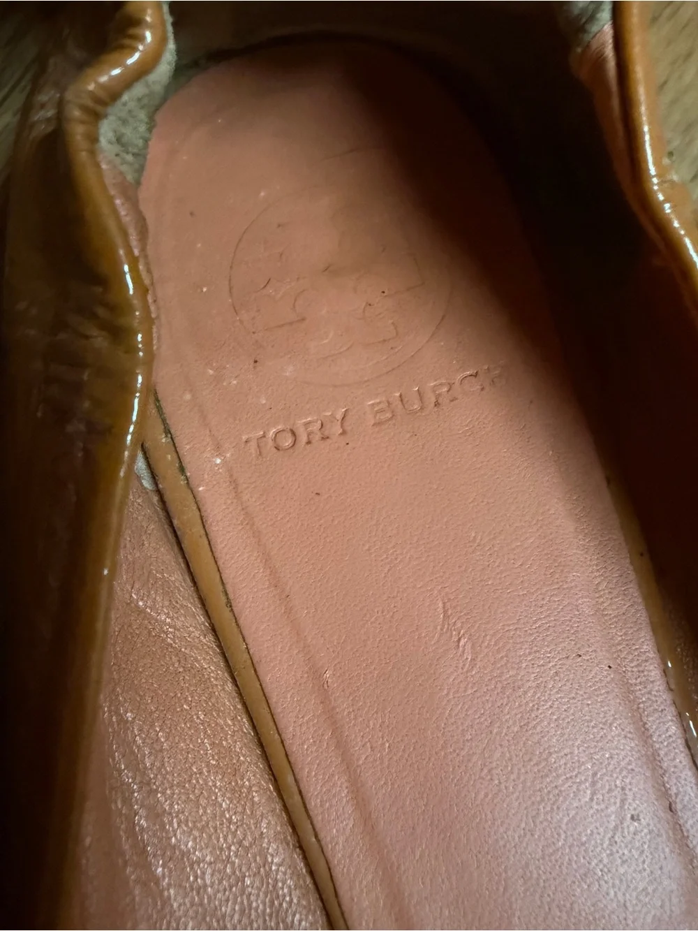 Tory Burch Caramel Leather Logo Ballet Flats